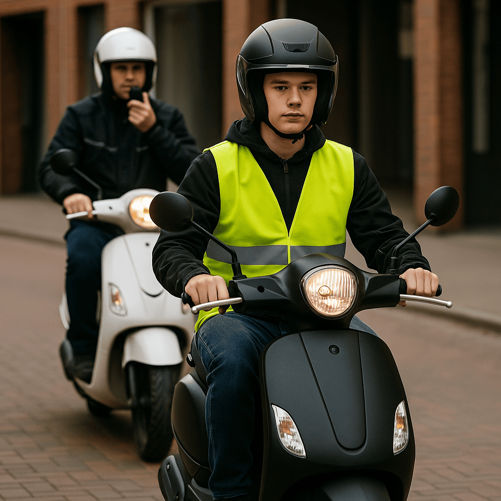 Scooterexamen leerling en intructeur